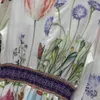 Yaz Tasarımcı Kadınlar İçin Kıyafetler Yeni Renk Engelleyen Çiçek Desen Pamuk Karışım Kumaşları Elastik Bel İnce Uzun Kollu V-Yaka Tasarımcılar Kadınlar Kadın