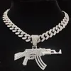 Colares com Pingente Homens Mulheres Hip Hop AK47 Colar com Pingente de Arma com Corrente Cubana de 13mm HipHop Iced Out Colares com Amuleto da Moda Jóias 230608