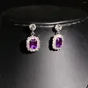 Necklace Earrings Set Women Jewelry Purple Pendant Water Drop Rhinestone Full Crystal Silver Plated Bridal Neck Ears Ornaments