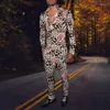 Herrspårar Spring Autumn Men's 3D Casual Leopard tryck långärmad skjorta med byxor Tvådel kostym Hip Hop-chic sport S-4XL