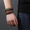 Charm Armbänder 4 Teile/sätze Schmuck Handgemachte Webart Echtes Leder Armband Männer Vintage Manschette Perlen Pulsera Hombre