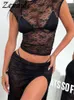 Women's T-Shirt Zenaide Summer Lace Halter Neck Crop Top Black Backless See Through Y2K Sexy T Shirt Summer Women Slim Tees Vintage 230608