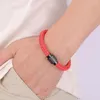 Charm Bracelets Fashion Men Women Jewelry Red Braided Leather Rope Bracelet Black Magnet Buckle Bangle Simple Casual Wristband Lucky Gift