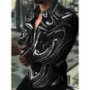 Camisa masculina estampada de manga comprida com lapela de botão casual top suéter de luxo vestido de noite jornal texto moda arte