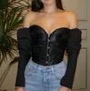 2020 Vrouwen Dame Controle Taille Shirt Tops Mode Vintage Hof Stijl Lange Mouw Blouse Bandage Fancy Sexy Off Shoulder blusa