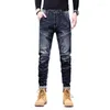 Jeans da uomo High Street Personality Men's Splicing Motorcycle Riding Blue