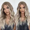 Ombre Dark Brown Blonde Long Wavy Synthetic Lace Front For Women Part Cosplay Heat Resistant Hair