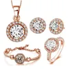 Colar Brincos Conjunto Fashion Zircon Pulseira Anel Banhado A Ouro Rosa Noiva Para Mulheres Cadeia de Casamento Pandent