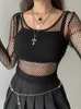 Women's T-Shirt Y2K Girl Streetwear Off Shoulder Fishnet Top Cropped Casual Sexy Summer T-shirt Women Gothic Clothes Hollow Out Tee Clothing 230608
