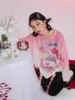 Camisolas femininas de tricô rosa borboleta suéter impressão fina cor gradual pullovers o solto vintage comprimento médio pull femme y2k sueters mujer