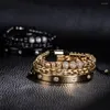 Braccialetti con ciondoli Luxury Micro Pave CZ Perline rotonde Uomini reali Cristalli in acciaio inossidabile Braccialetti Coppia regalo di gioielli fatti a mano