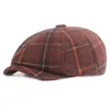 Wollfilz Baskenmütze Hut Frauen Männer Plaid Maler Schirmmütze Herbst Winter Retro Achteckige Kappe Männer Cabby Dad Hut Newsboy Gorras