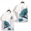 Męskie koszule T-shirt Summer Ice Silk Mężczyźni#39; S Tide Brand Floral Short-Sleeved Duże czarna okrągła koszula