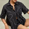 Women's Tracksuits Women's Summer 2 Pieces Shirts Shorts Sets Casual Women Abstract Line Print Beach Street Outfit Short Sleeve Lapel