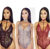 Sexiga kvinnor en bit underkläder teddies nattkläder spetsar halter underkläder bodysuit nattkläder sömnkläder jumpsuit romper 4 färger