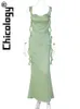 Abiti casual di base Chicology Slip Nappe Satin Bodycon Long Dress Elegante Festival Evening Party Sexy Birthday Women Abbigliamento per il commercio all'ingrosso 230608