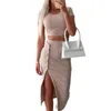 Dwuczęściowa sukienka Women 2 Zestawy spódnicy bez tle topy dopasowane do talii BodyCon Side Slit MIDI strój (czarny xl)