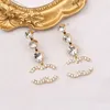 Gold Plated Designer Brand Earrings Double Letter Stud for Women Fashion Rhinestone Pendant Earring Wedding Party High Quality Jewerlry