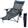 Camp Furniture Folding Chair 330 Lbs Capacity W/ Footrest Mesh Lounge Cup Holder and Storage Bag Gray