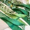 Sjaals 2023 Groene Bloemenprint Skinny Zijden Sjaals Tas Lint Vrouwen Mode Foulard Halsdoek Vrouwelijke Haarband Zacht Satijn Lady gift