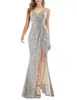 Long Sweety Formal Evening Dresses Mermaid Side Split Spaghetti Sequined Deep V-Neck Plus Size Prom Party Gowns 13