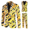 Mäns kostymer blazers mode hip hop tryckt gul blazer set män jackor byxor väst hösten vårklubb prom 3 stycken terno masculino 230609