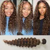 Hair Bulks Highlight 30 Inch Water Wave Human Bundles Colored 1 3 4 Brazilian Deep Applegirl Weave 230609