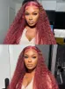 Hårstycken Langerhair 13x4 Deep Curly Spets Frontal Transparent 99J Bourgogne Front Red Colored HD Wave Human 230609