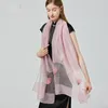 Halsdukar 2023 Höst/vinterhandbroderade blommiga kvinnor tryckt koreansk röd halsduk Rektangulär mångsidig sjal