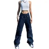 Dżinsy damskie 2023 American Vintage Blue Cargo Fashion High talia Pocket Straigh