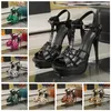 2023 Dress Shoes Stiletto Tribute Smooth Metallic Leather Platform Sandaler sammanflätade remmar 14 cm hälpumpar höga klackar sexiga kvinnor sommarsko