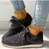 Klänningskor kvinnor platt glitter sneakers casual kvinnliga nät snörning bling plattform bekväm plus storlek vulkaniserade skor 2020 mjuk stickning t230609