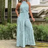 Kvinnors jumpsuits rompers sommar sexig halterneck bodycon ärmlös hög jumpsuit kvinnor abstrakt tryck chic streetwear wide ben romper mujer 230609