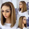 Human Chignons Highlight Bob Wig Hair Wigs for Women Brazilian 13x1 T Part Honey Blonde Ombre Colored Straight Lace Front 230609