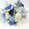 Wedding Flowers Artifical Beautiful Penoy Bride Bouquet With Sash Home Decoration Silk Blue Accessories