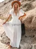 Lässige Kleider Fitshinling Böhmisches tiefes V-Ausschnitt-weißes langes Kleid rückenfreie Rüschen Button Up Pareos Strand vertuschen Urlaub sexy schlanke Maxi-Robe J230609