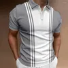Herrpolos klassiska mäns polo skjorta sommarränder korta ärm t-shirts casual affärsknapp toppar tee mode skjortor man kläder