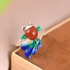 Cluster Rings Rd Goldfish Ring Vintage Cloisonne Inlaid med Southern Red Opening Emamel Color National Fashion Girl