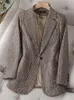 Kadınlar İki Parçalı Pantolon Kadın Kafes Vintage Blazers Şort Twopiece Suit Bahar Sonbahar Yüksek Bel Yüksek Bel Mini Günlük Set 230608