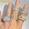 Cluster Rings Gold Silver Color Hip Hop Rectangle 5A Zircon Men Ring Famous Brand Iced Out Micro Pave Cz Heart Big Size Jewelry 230608