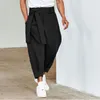 Pantalones de hombre 2023, moda informal para hombre con cinturón, Color sólido, holgados, para hombre, mallas de tubo recortadas, pantalones atractivos, ropa para hombre