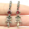 Dangle Earrings 54x15mm Neo-Gothic Vintage 3.8g Rhodolite Garnet Swiss Blue Topaz White Sapphire Women Black Gold Silver