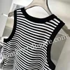 Embroidered Black Logo Fashion Women's Striped Slim Fitting Vest Top Sleeveless Vest S M L 2526