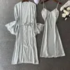 Koronka sutowa w satynie patchworka 2PCS Zestaw szlafroki ślubnej Casual Summer Nightwear Intyment bielizny seksowne koszulki nocne ubranie domowe