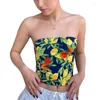 Kvinnors tankar Kvinnor Summer stropplösa utanför axelbandeau Tube Top Tropical Lemon Printed ärmlös inslagna bröstkamisol T-shirts