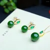 Dangle Earrings Vintage Green Jade Emerald Gemstones Diamonds Drop For Women 14k Gold Color Jewelry Bijoux Brincos Party Accessories