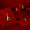 Necklace Earrings Set Natural 18k Gold Plated Emerald Gemstone For Women Pendant Jewelry Ring Stud Wedding Jewery