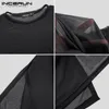 Men's T-Shirts Fashion Mesh Men T Shirt Sexy O Neck Short Sleeve See Through Nightclub Party T-shirts Men Street Tee Tops S-5XL INCERUN 230608