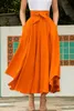 Skirts Women's Solid Color High Waist A Line Skirt Fashion Slim Waist Bow Belt Pleated Long Maxi Skirts Red Orange Yellow 230609