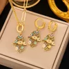 Hochzeit Schmuck Sets Mode Vierblättriges Kleeblatt Edelstahl Ohrringe Halskette Set Für Frauen Glück Türkische Blaue Augen Tropfen Anhänger daywear 230608